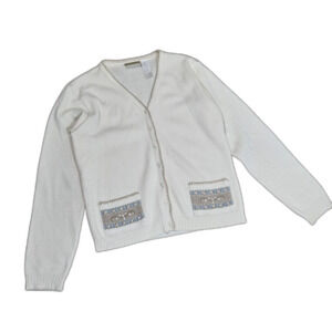 Vintqge Liz Claiborne Lizwear Wool Long Sleeve V-Neck CardiganCream